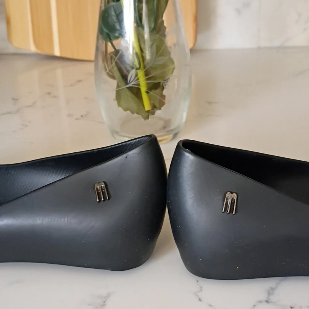 Melissa Black Flats with Metallic Bow